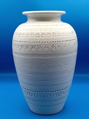 Aldo Londi Bitossi Rimini Large White Excavation  Style Pottery Vase Pier One 1